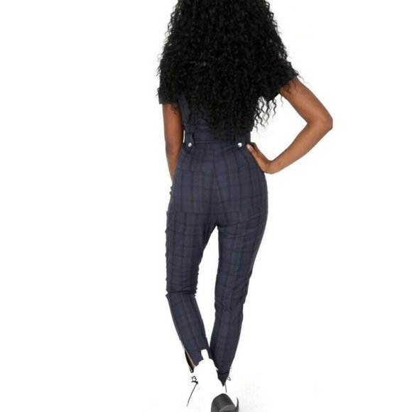 WeWoreWhat Moto Jumpsuit Navy Plaid NWT - Picture 6 of 10
